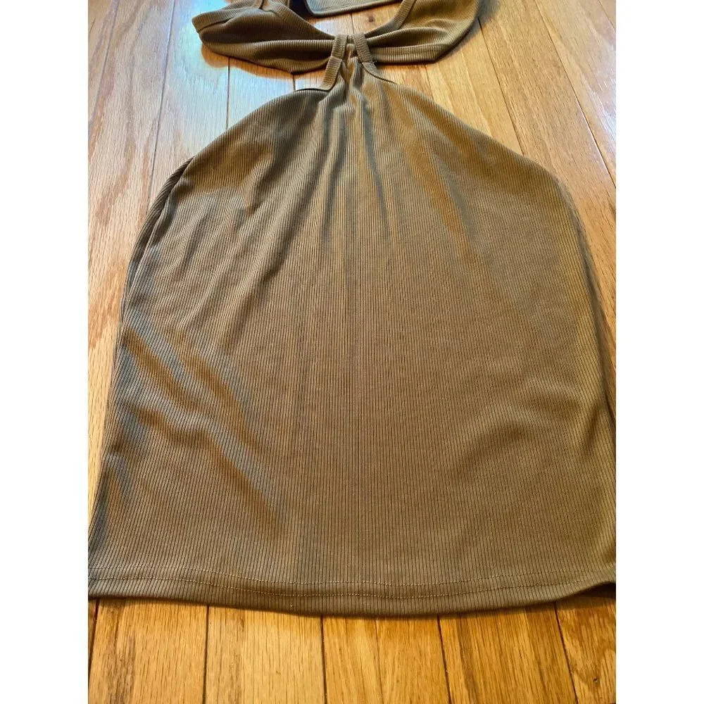 Unbranded, beige thin strap open mini bodycon dress size M (8) - Picture 3 of 4